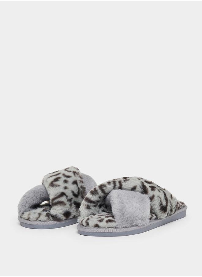 Styli - Animal Print Fluffy Bedroom Slippers - Image 1