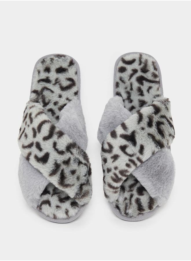Styli - Animal Print Fluffy Bedroom Slippers - Image 1