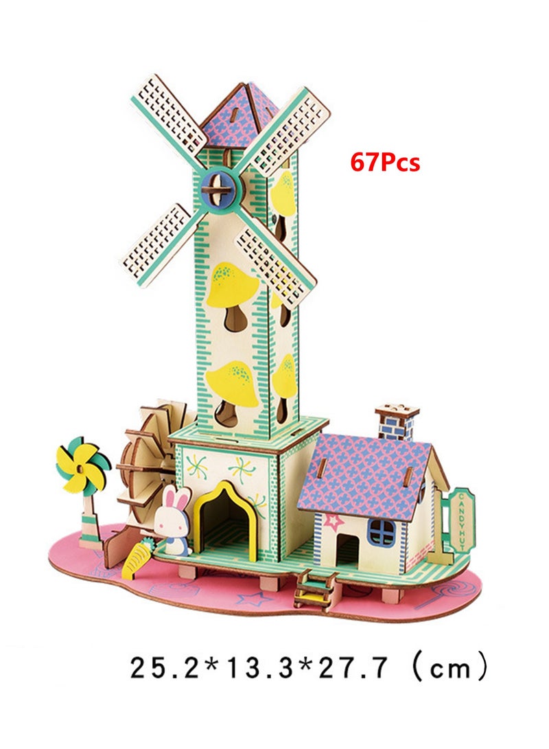 Children's Educational 3D Wooden Model Self-assembly Handmade Puzzle Toy (Children's House 67Pcs) - Image 2