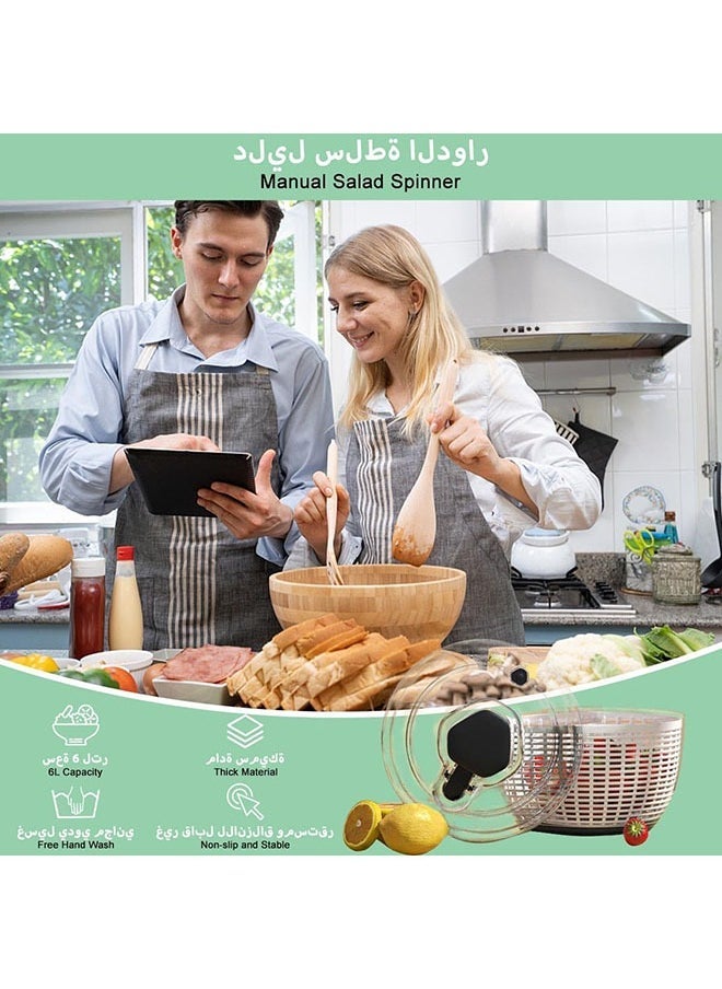 Arabest 6L Salad Spinner,Lettuce Dryer Easy Press Large Vegetable Dryer Salad Mixer with Retractable Pusher and Brake Button for Greens, Herbs, Berries, Fruits - Image 5