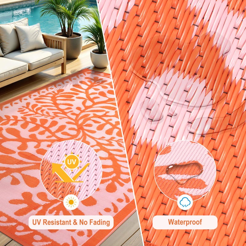 Anidaroel 8x10 Outdoor Rug for Patios Clearance, Waterproof Camping Rug for Outside RV, Reversible Plastic Straw Outside Rugs, Large Outdoor Area Rug for Garden, Camper, Pool Deck(Orange,8â€™x10â€™) - Image 5