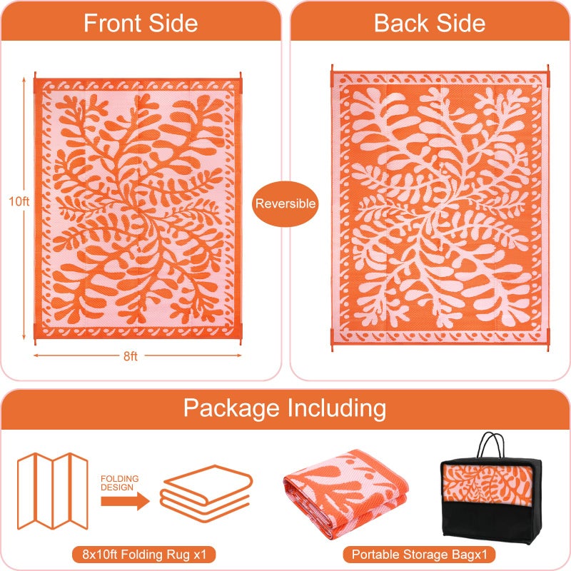 Anidaroel 8x10 Outdoor Rug for Patios Clearance, Waterproof Camping Rug for Outside RV, Reversible Plastic Straw Outside Rugs, Large Outdoor Area Rug for Garden, Camper, Pool Deck(Orange,8â€™x10â€™) - Image 4