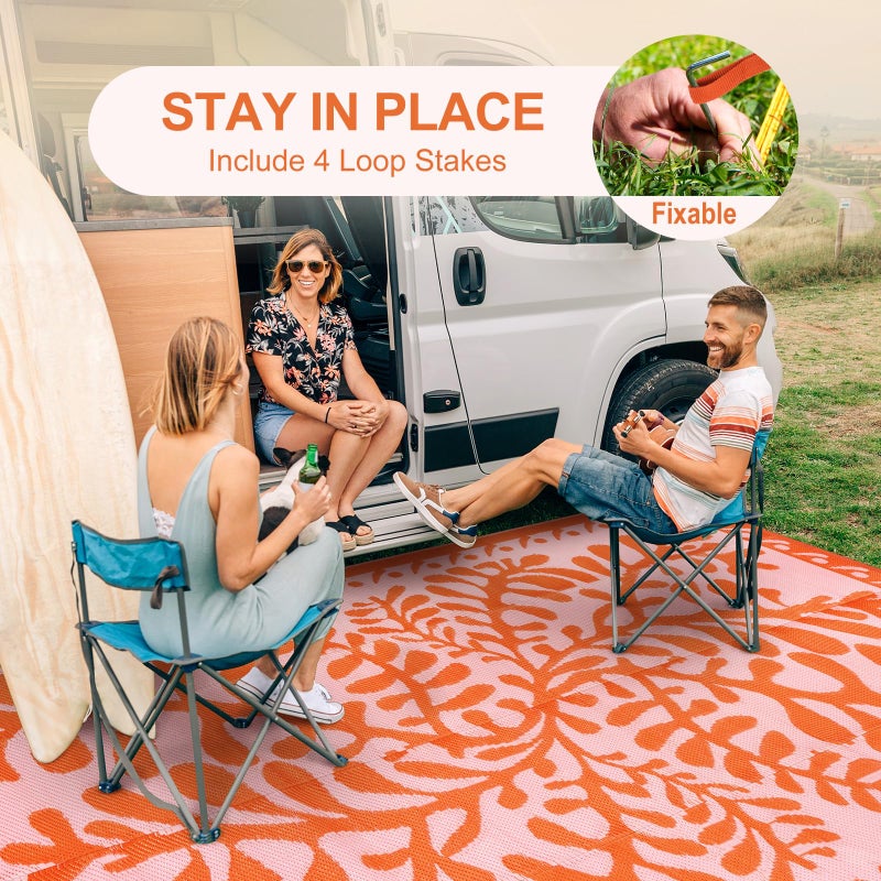 Anidaroel 8x10 Outdoor Rug for Patios Clearance, Waterproof Camping Rug for Outside RV, Reversible Plastic Straw Outside Rugs, Large Outdoor Area Rug for Garden, Camper, Pool Deck(Orange,8â€™x10â€™) - Image 3