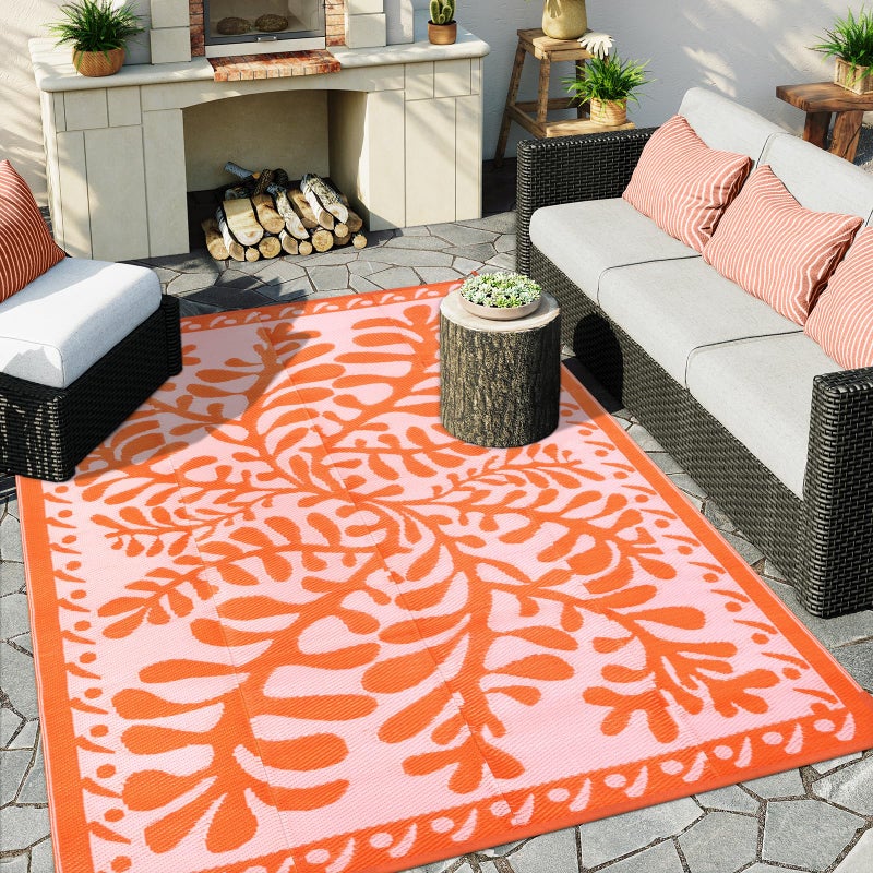 Anidaroel 8x10 Outdoor Rug for Patios Clearance, Waterproof Camping Rug for Outside RV, Reversible Plastic Straw Outside Rugs, Large Outdoor Area Rug for Garden, Camper, Pool Deck(Orange,8â€™x10â€™) - Image 2
