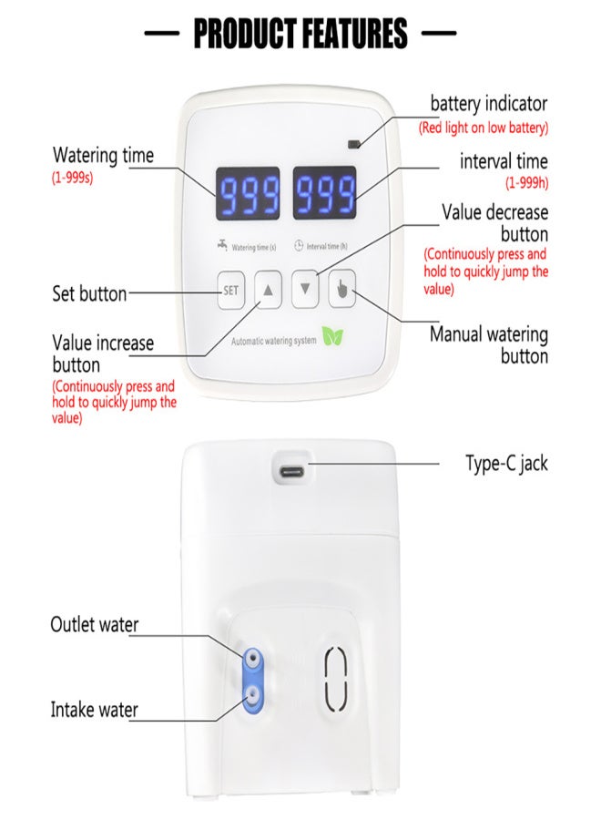 Intelligent Automatic Watering Device Timed Waterer Garden Terrace Drip Irrigation System for 10 Potted Plant Flower - Image 3