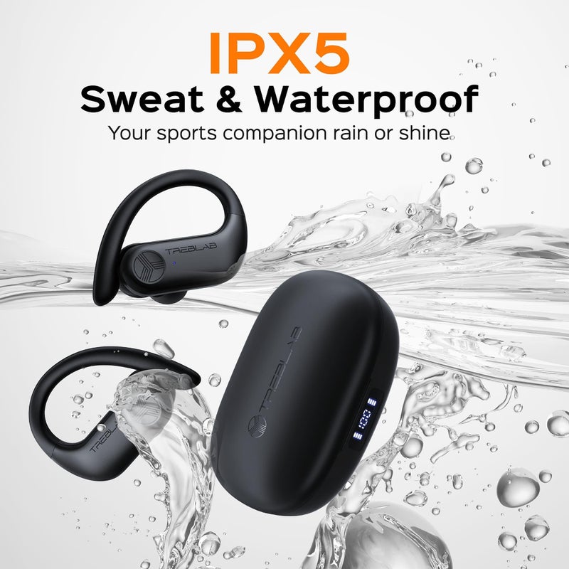 TREBLAB X3 Pro - Workout True Wireless Earbuds, Comfortable Earhooks, Bluetooth 5.3, Punchy Bass, Noise Isolation, 145H Playtime, IPX5 Waterproof, Sweatproof, 2 Mics for Calls, Sport Bluetooth Earbuds - Image 4