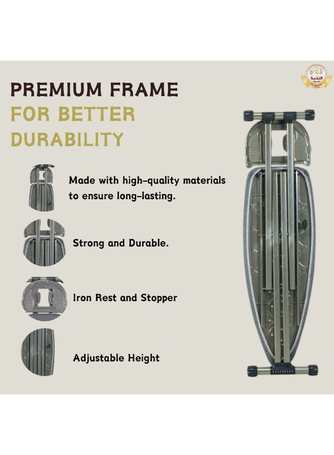 Heavy-Duty Ironing Board – Height Adjustable with Secure Iron Rest & Stopper - Foldable Design for Easy Storage - Durable Non-Slip Metal Legs - Gray (Large) - Image 3