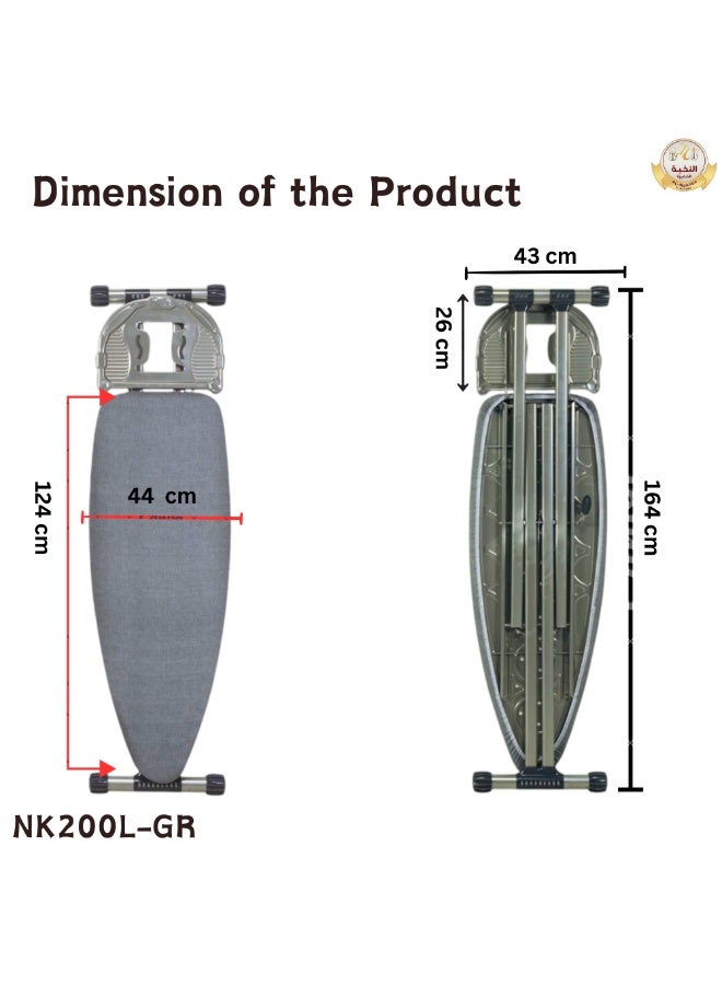 Heavy-Duty Ironing Board – Height Adjustable with Secure Iron Rest & Stopper - Foldable Design for Easy Storage - Durable Non-Slip Metal Legs - Gray (Large) - Image 4