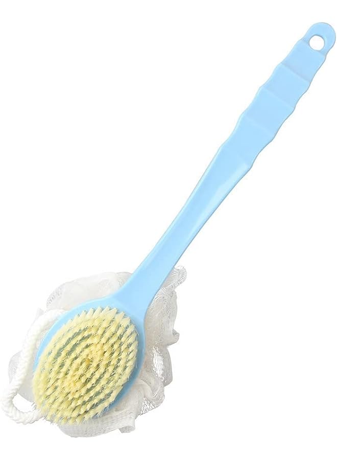 KASTWAVE Brush 2In1 Back Scrubber Long Handled With Ball Mesh Luffa Pouf Sponge Bathroom Tool Accessories Blue - Image 1