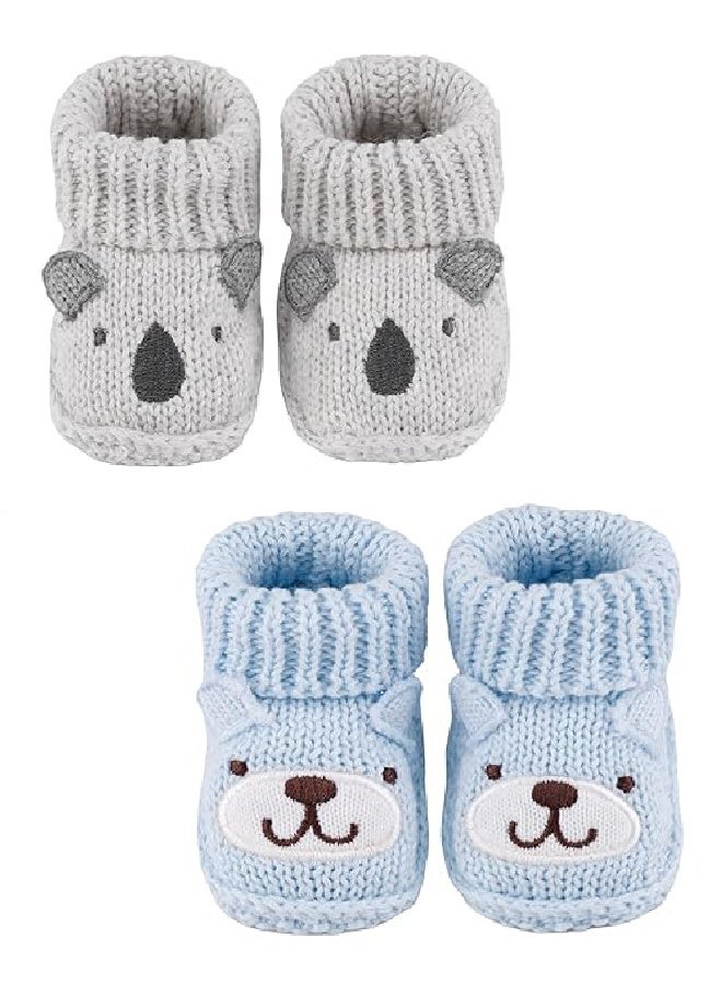 Bukela 2 Pairs Newborn Knit Booties, Soft Baby Sock Boots for Infant Boys Girls First Walkers, 0-3 Months(Blue and Grey) - Image 1