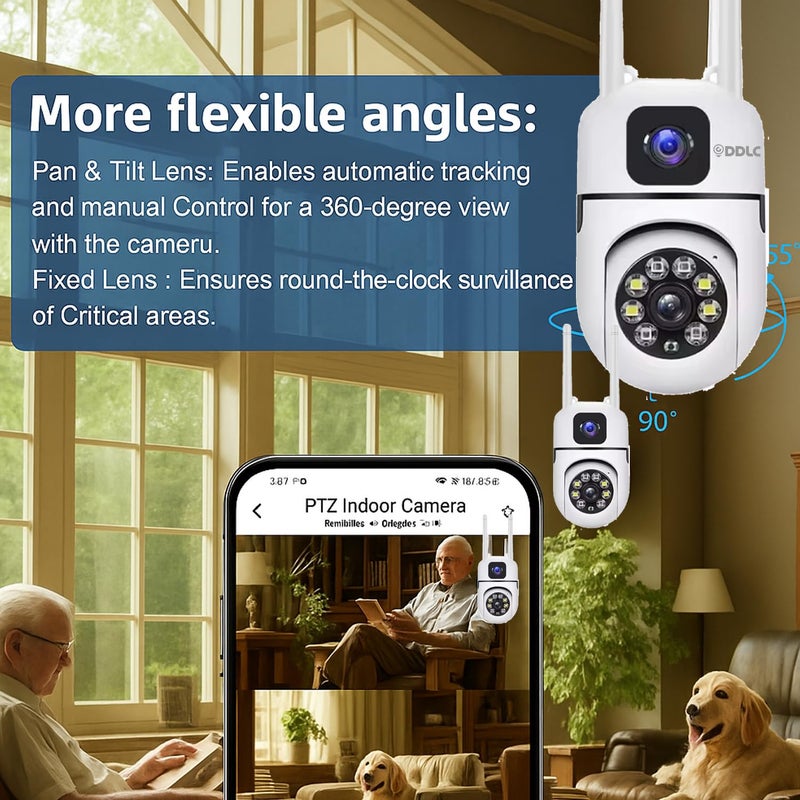 DDLC Dual Lens Mini PTZ WiFi Camera 4MP Full HD 1080P | Dual View Security CCTV | 355° Pan 45° Tilt | IR+Color | Motion Detection | Two-Way Audio | Micro SD Support | Indoor Use (Dual Lens mini ptz) - Image 4