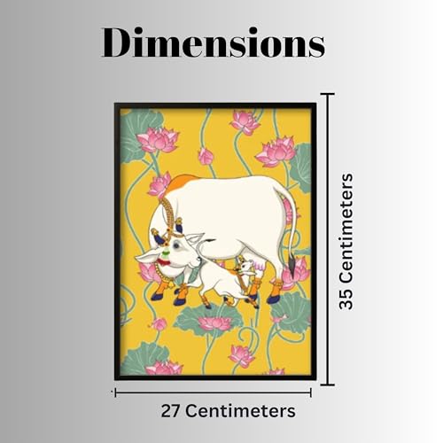 Nozvera Kamdhenu Cow Lotus Wall Painting Set of 3 – Framed MDF Pichwai Style Wall Art for Home Temple Decor – Traditional Indian Wall Hanging for Living Room, Hallway, Puja Room - Image 4