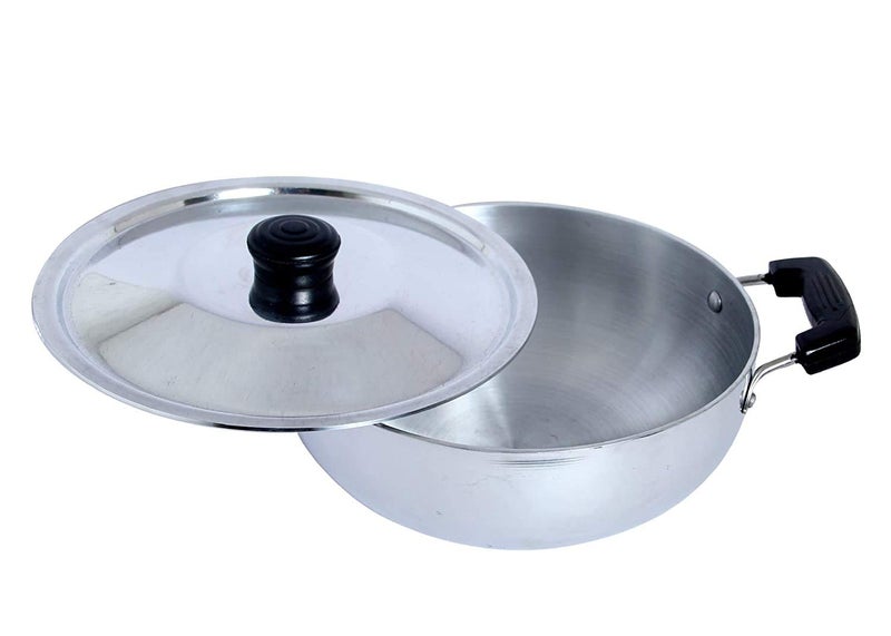 Dharam Paul Traders Aluminium Kadhai | Heavy weight Aluminium Kadai with lid | Aluminium deep kadai,1 piece (2 Liter) 230mm Metallic - Image 2