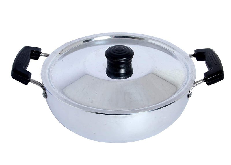 Dharam Paul Traders Aluminium Kadhai | Heavy weight Aluminium Kadai with lid | Aluminium deep kadai,1 piece (2 Liter) 230mm Metallic - Image 1
