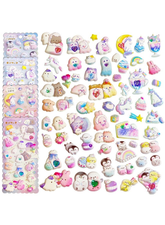 فنبلاست مجموعة ملصقات فن بلاست كاواي - 4 ورقات، أكثر من 60 ملصقًا منتفخًا للأطفال، ملصقات ثلاثية الأبعاد للبنات، ملصقات جمالية، ملصقات لطيفة، ملصقات إسفنجية للأطفال، ملصقات حرفية، ملصقات ذاتية اللصق - Image 1