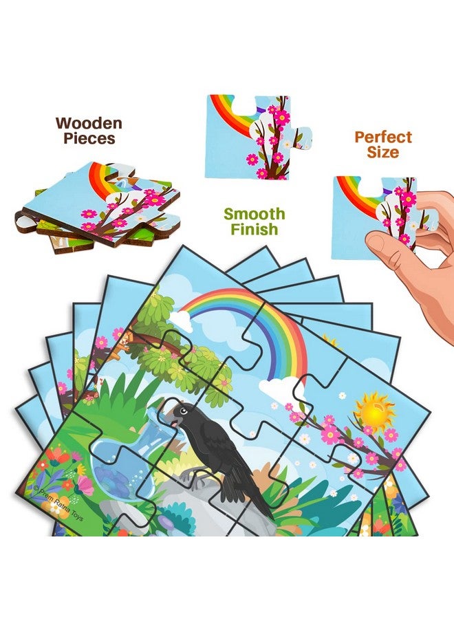 راتاناز أحجية الصور المقطوعة الخشبية من راتنا "الغراب العطشان" للأطفال، 54 قطعة (9 قطع أحجية، عبوة من 6 قطع) مقاس الأحجية 14 × 14 سم - Image 2