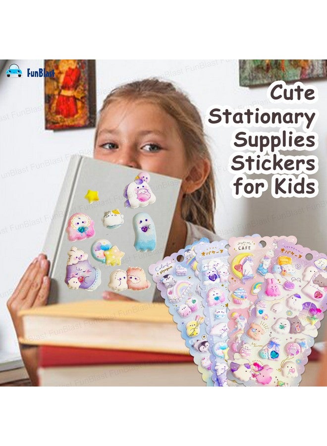 فنبلاست مجموعة ملصقات فن بلاست كاواي - 4 ورقات، أكثر من 60 ملصقًا منتفخًا للأطفال، ملصقات ثلاثية الأبعاد للبنات، ملصقات جمالية، ملصقات لطيفة، ملصقات إسفنجية للأطفال، ملصقات حرفية، ملصقات ذاتية اللصق - Image 2