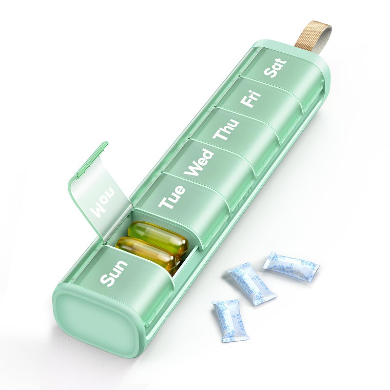 Ideerfit Weekly Medicine Pill Organizer, 7 Day Daily Pill Box Case Travel with Portable Handle, Moisture-Proof Desiccant & Secure Hinges for Vitamins, Medication Supplements - Image 1