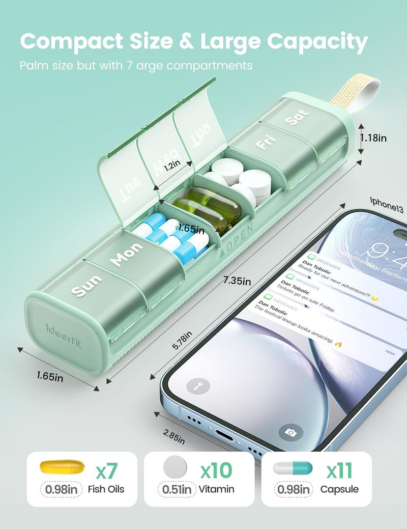 Ideerfit Weekly Medicine Pill Organizer, 7 Day Daily Pill Box Case Travel with Portable Handle, Moisture-Proof Desiccant & Secure Hinges for Vitamins, Medication Supplements - Image 4
