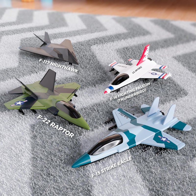 Lollipop United Sates Air Force 4-Pack Toy Jet Squadron Die Cast Airplanes, Pull Back Military Fighter Jets, Diecast Air Plane Models - Image 2