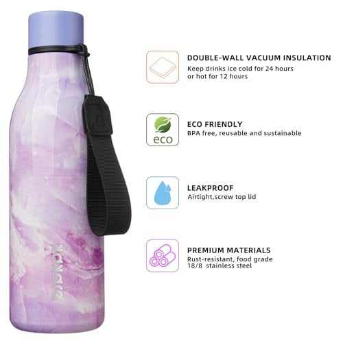 BJPKPK Insulated Water Bottles 18 oz Stainless Steel Metal Water Bottle with Strap BPA Free Leak Proof Jugs Mugs Flasks Reusable Thermal Flasks for Sports Travel Dawn - Image 3