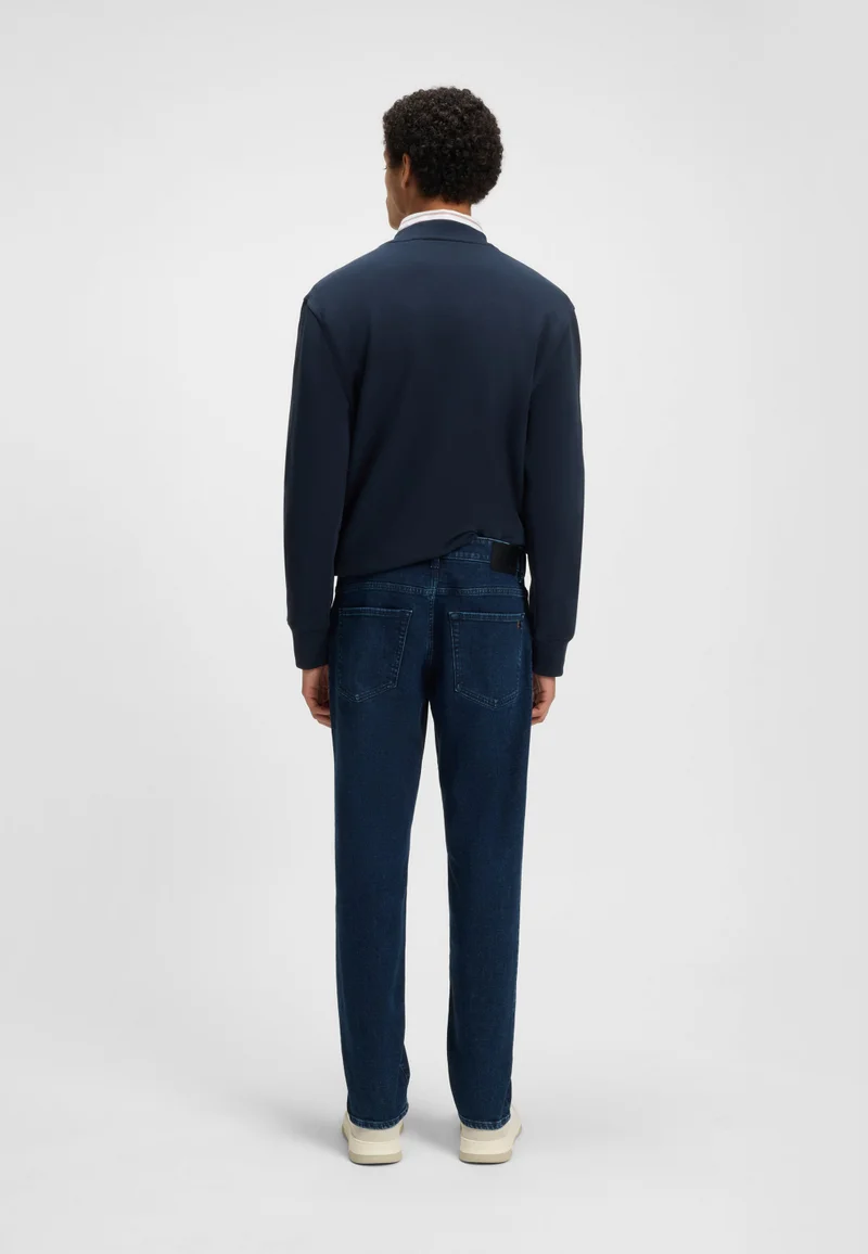 بوس جينز ميمز بقصة مستقيمة من قماش الدنيم الأزرق المريح والمطاطي