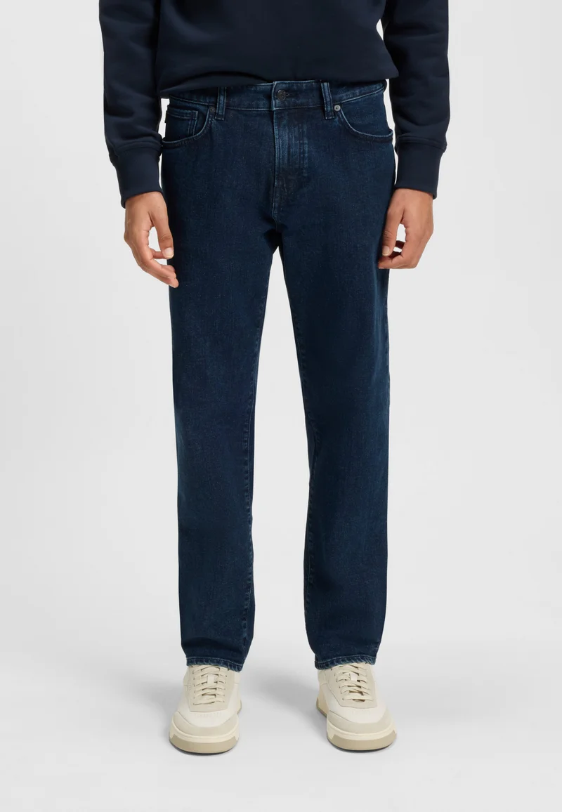 بوس جينز ميمز بقصة مستقيمة من قماش الدنيم الأزرق المريح والمطاطي