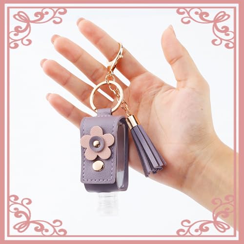GTILE 4Pcs Hand Sanitizer Keychain, Portable Leather Empty Bottles, 30ml Squeeze Bottle Refillable Containers, Cute Hand Sanitizer for Toiletry Lotion Liquid Soap Shampoo (Pink, Blue, Purple, Yellow) - Image 5