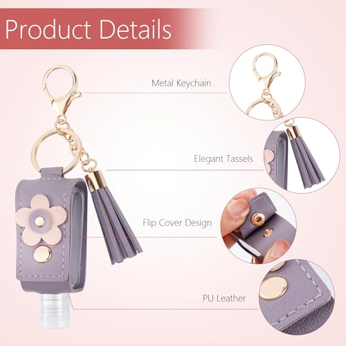 GTILE 4Pcs Hand Sanitizer Keychain, Portable Leather Empty Bottles, 30ml Squeeze Bottle Refillable Containers, Cute Hand Sanitizer for Toiletry Lotion Liquid Soap Shampoo (Pink, Blue, Purple, Yellow) - Image 3