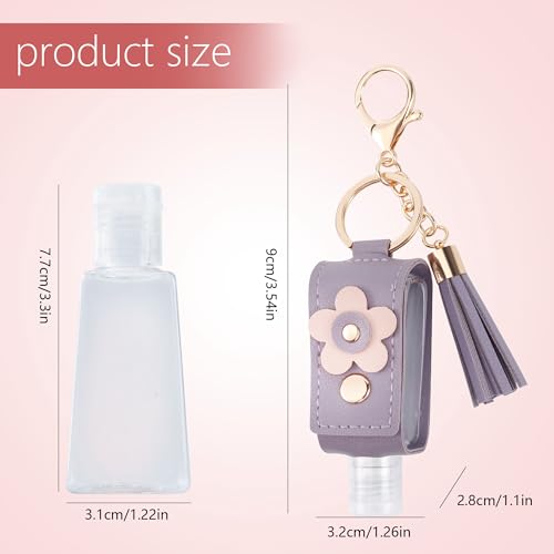 GTILE 4Pcs Hand Sanitizer Keychain, Portable Leather Empty Bottles, 30ml Squeeze Bottle Refillable Containers, Cute Hand Sanitizer for Toiletry Lotion Liquid Soap Shampoo (Pink, Blue, Purple, Yellow) - Image 2