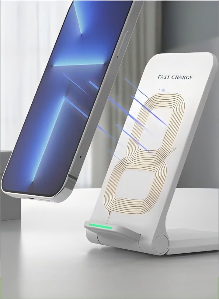 DUNISO Wireless charger, foldable charging phone holder, desktop stand up charger, equipped with 15W fast charging, suitable for iPhone, Android, white  - Image 1