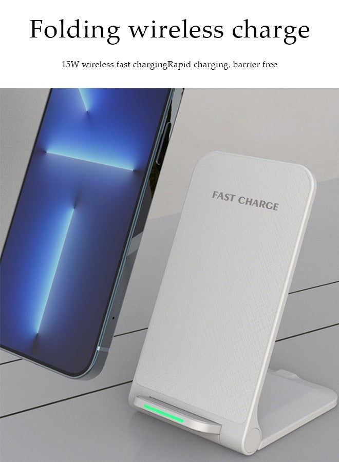 DUNISO Wireless charger, foldable charging phone holder, desktop stand up charger, equipped with 15W fast charging, suitable for iPhone, Android, white  - Image 2