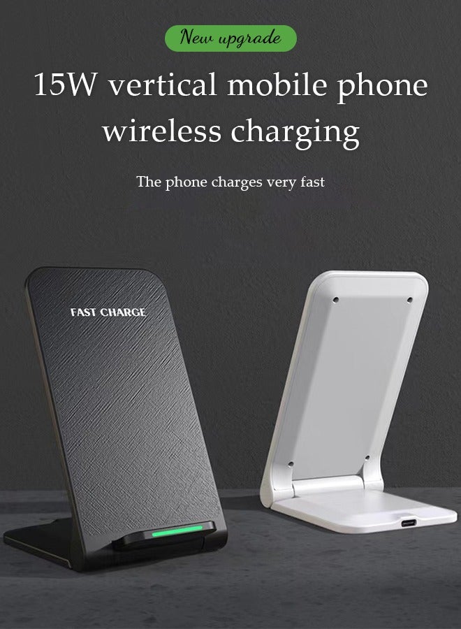 DUNISO Wireless charger, foldable charging phone holder, desktop stand up charger, equipped with 15W fast charging, suitable for iPhone, Android, white  - Image 3