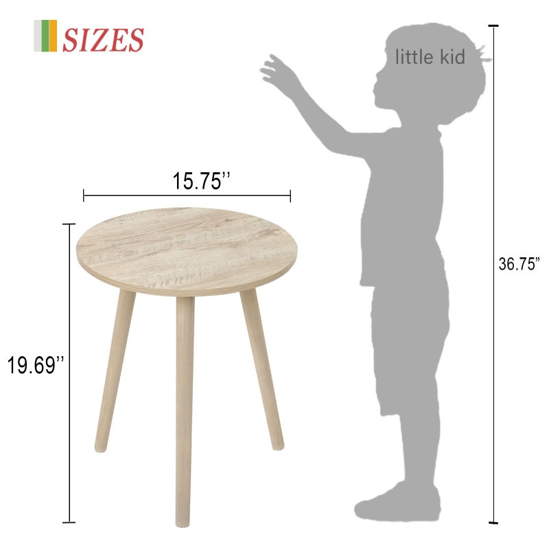 AWASEN Round Side Table, Modern Small End Table for Living Room, Wood Accent Drink Table for Small Space with Solid Wood Legs, Easy Assembly, Rustic White Oak - Image 2