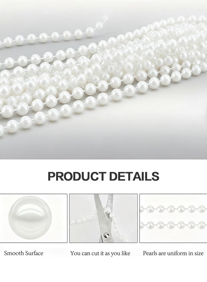 Sweet Life 39 Feet 6mm Pearl Strings Garland for Crafts, Artificial Pearl Beaded Trim Chain Roll Strands for Wedding Centerpieces Bouquet Party Decoration Christmas Tree Garland - Image 2