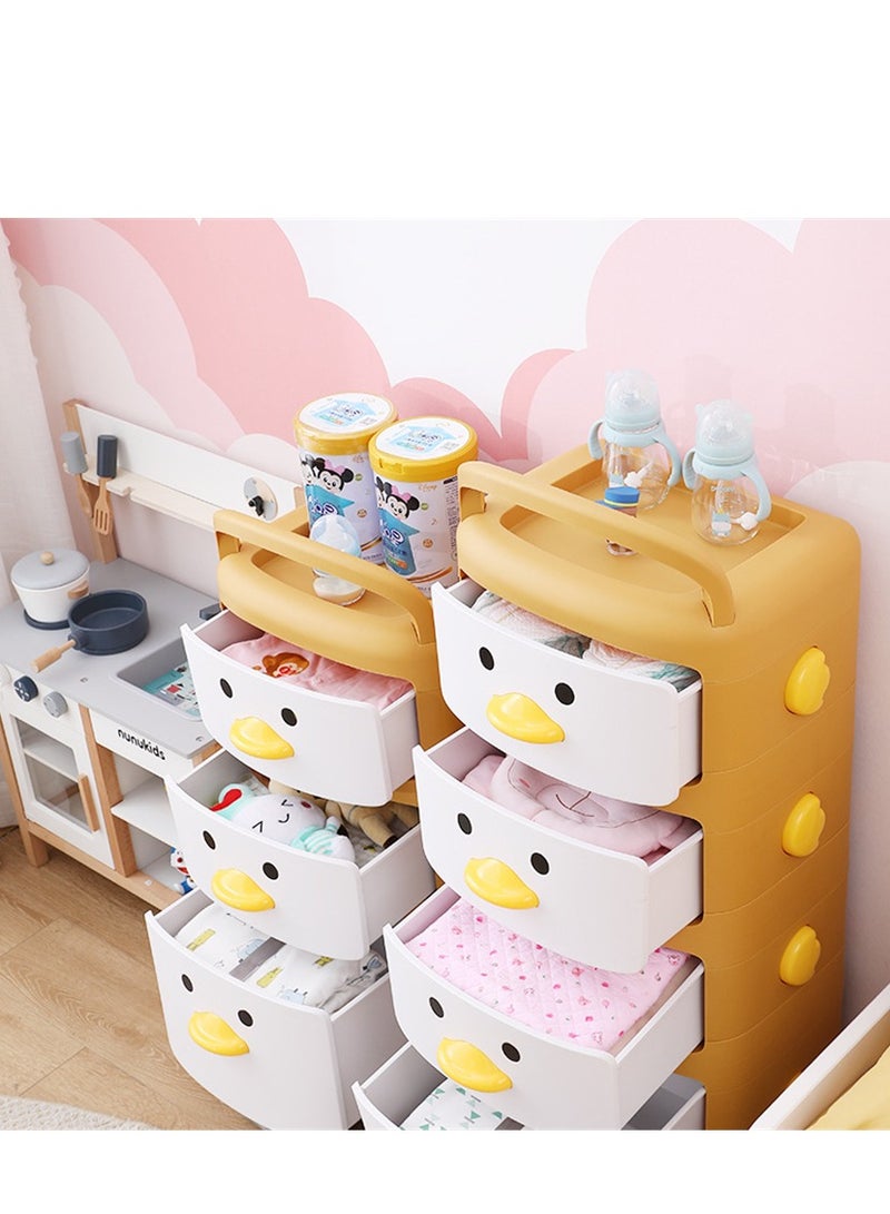 منظم تخزين الألعاب للأطفال ، سلالات تخزين الأطفال البلاستيكية من الدرجة 3 مع عجلات ومقبض ، أثاث غرفة النوم للأطفال الصغار صناديق الوجبات الخفيفة سلالات الألعاب للأطفال الأولاد البنات (3 Tier-519 ، الأصفر) - Image 4