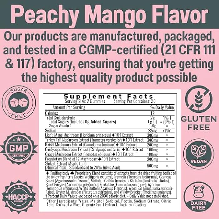 SHIZAM Sugar-Free Shilajit Mushroom Complex Gummies, Mushrooms Extract w. Lion's Lions Mane Reishi Turkey-Tail Cordyceps Shiitake Chaga Maitake Lionsmane Tincture Tea Powder Capsules Supplement Organic - Image 5