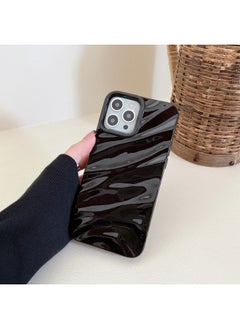 Three-dimensional Pleated Pattern For IPhone16pro Max Apple 15 Mobile Phone Case 14/13 Soft Case Niche High-end Feeling-Color:WT Pleated Varnish Black-Applicable Model:15 (without Packaging)