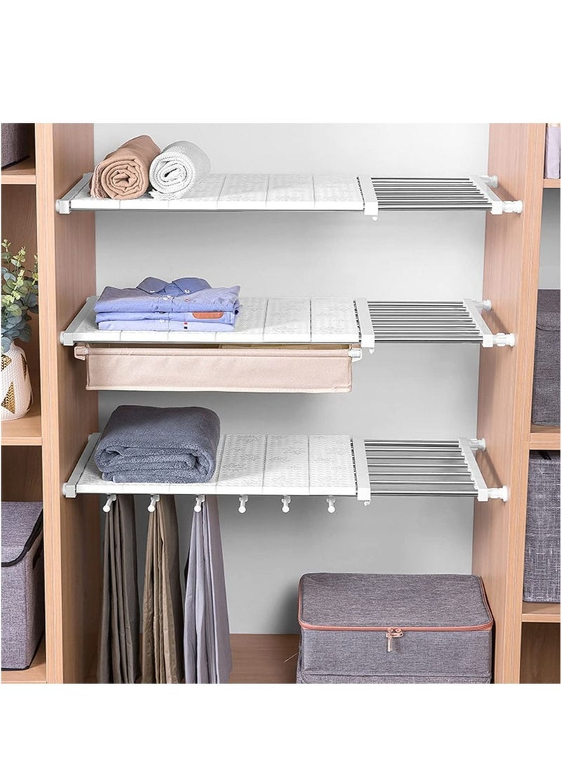 LEDIN - 3 PCS Wall Mounted adjustable space rack additional wardrobe storage retractable shelf expandable shelf tension adjustable organizer space saving closed storage White Color Racks Space Saving - Image 1