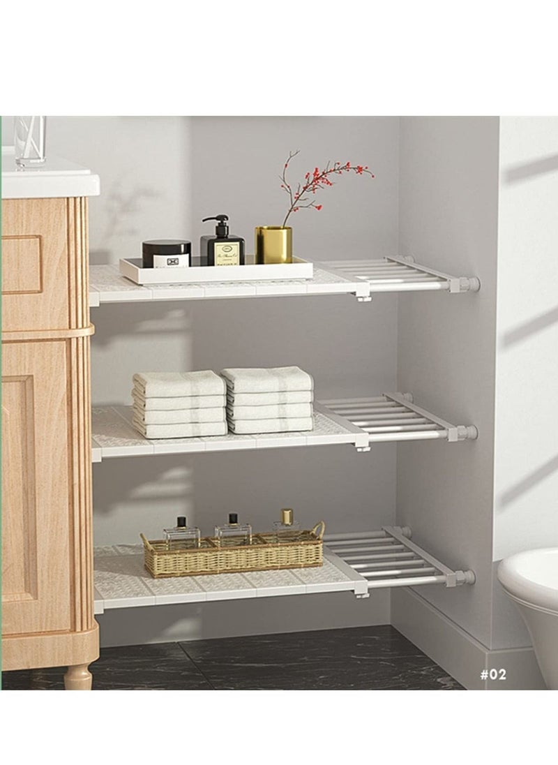 LEDIN - 3 PCS Wall Mounted adjustable space rack additional wardrobe storage retractable shelf expandable shelf tension adjustable organizer space saving closed storage White Color Racks Space Saving - Image 1
