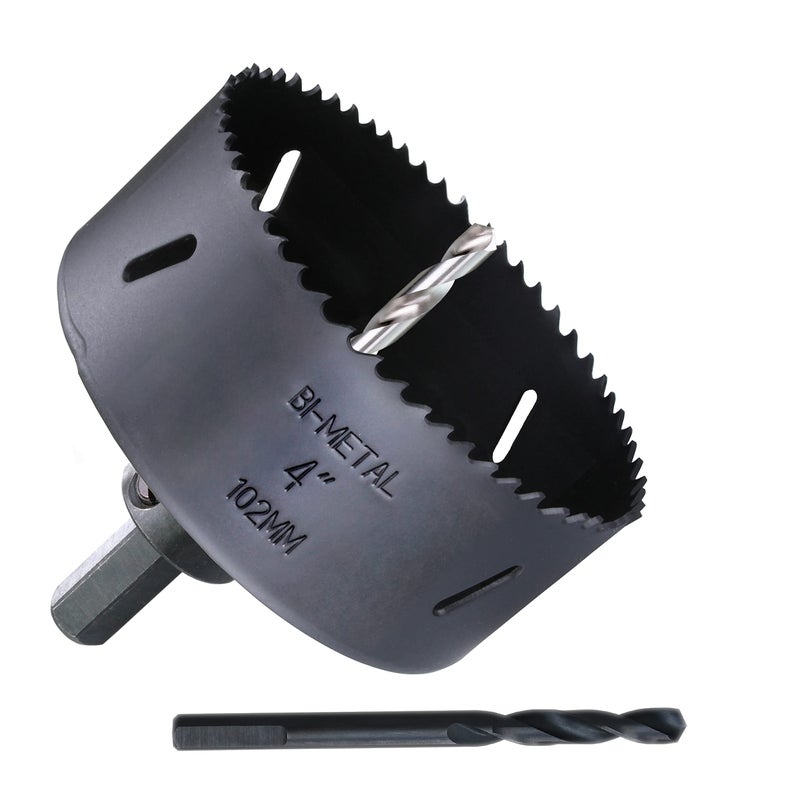PLG2SUPT 4 HSS Bi Metal Hole Saw Cutter for Wood Drywall Plastic Aluminum Mild Steel Iron Metal Stainless Steel Heavy Duty Hole Saw Bit with Arbor