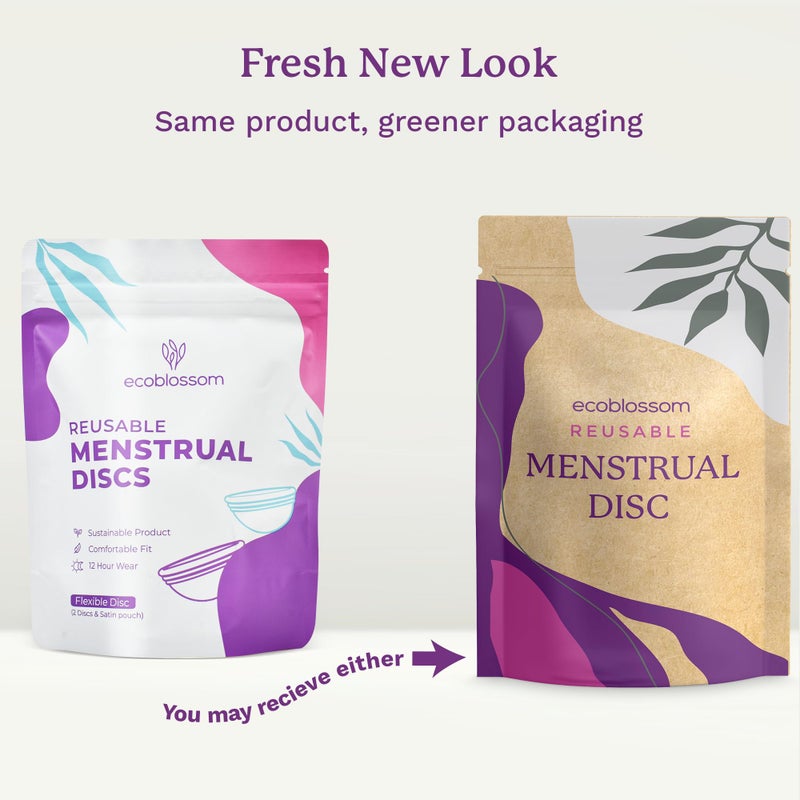 Ecoblossom Menstrual Disc - Set of 2 Reusable Period Discs - Premium Design with Soft, Flexible, Medical-Grade Silicone + 1 Storage Bag (1 Small + 1 Large) - Image 2