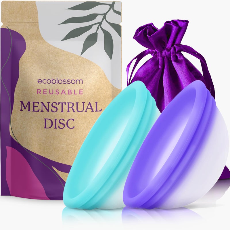 Ecoblossom Menstrual Disc - Set of 2 Reusable Period Discs - Premium Design with Soft, Flexible, Medical-Grade Silicone + 1 Storage Bag (1 Small + 1 Large) - Image 1