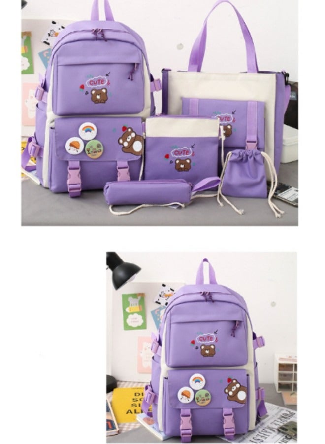 5Pcs Accessories Backpack with Pin & Set Backpack Kawaii Backpack School Bags for Teen Girl with Badge&Pendant Shoulder Bag Pencil Box Tote Bag Small Bag  - Image 5