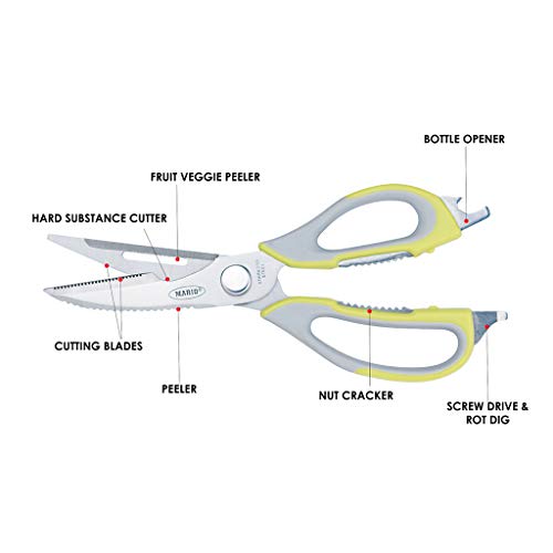 Mario 7 in 1 Scissors, Premium Range Neon-Grey Multi-Purpose, Easy Cutting Scissors, Comfortable Grip, Stainless Steel Blade Scissors - MS 999 - Image 2