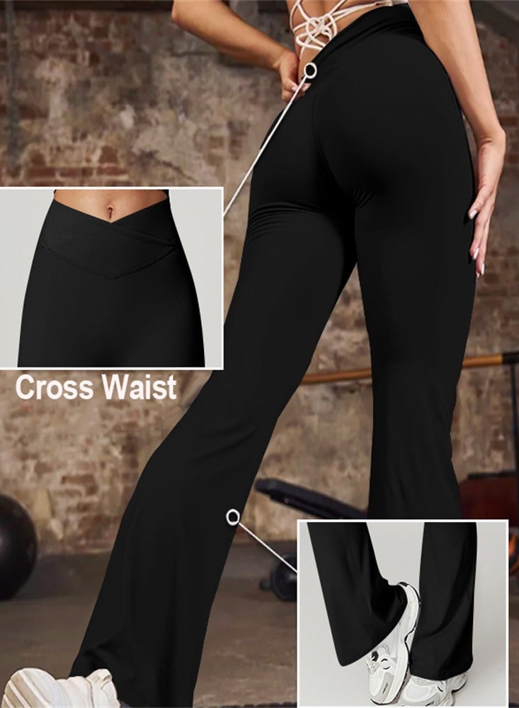 general womens flare leggings crossover yoga pants push up wide leg trousers  - Image 5