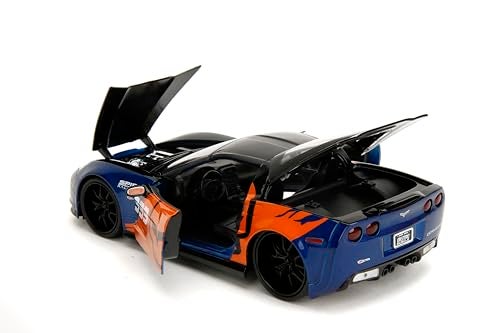 Jada Toys Bigtime Muscle 124 2006 Chevy Corvette Z06 Diecast Car Opening Doors Hood Trunk Rubber TiresMetallic BlueOrange - Image 5