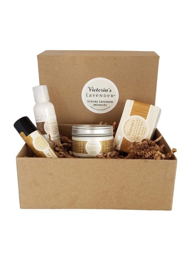 Victoria's Lavender - Natural Body Products Gift Set Handmade Soap Hand & Body Lotion Lip Balm Body Candle Skin Care Sets & Kits Lavender Bath And Body Products For Women Vanilla Lavender - Image 1