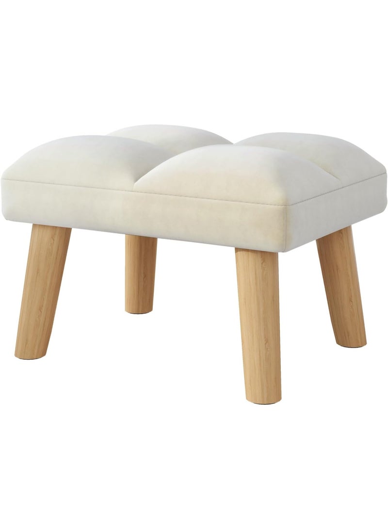 Footstool, Small Ottoman Chair with Wooden Legs, Modern Padded Sofa Seat Foot Rest, Sofa Footrest for Living Room Entryway 15.74" D×11.81" W×10.62" H Beige - Image 1