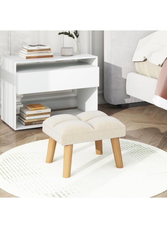 Footstool, Small Ottoman Chair with Wooden Legs, Modern Padded Sofa Seat Foot Rest, Sofa Footrest for Living Room Entryway 15.74" D×11.81" W×10.62" H Beige - Image 4